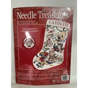 Christmas Stocking Cross Stitch Kittens Cats Personalize Name Needle Treasures